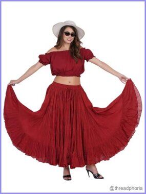 Plus Size 25 Yard Cotton Maxi Skirt Flowy Boho Belly Dance Festival
